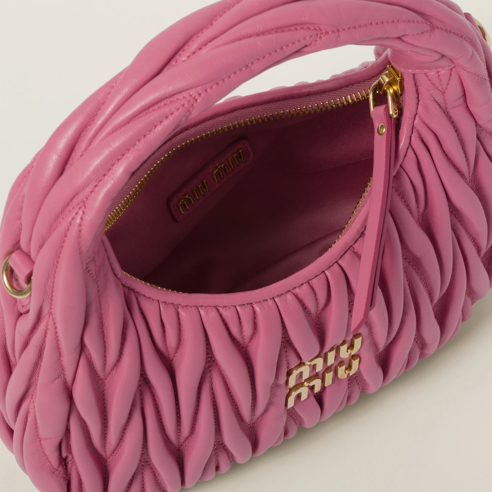 Wander Matelassé Soft Lamb Nappa Small Crescent Moon Bag Peach Blossom Pink