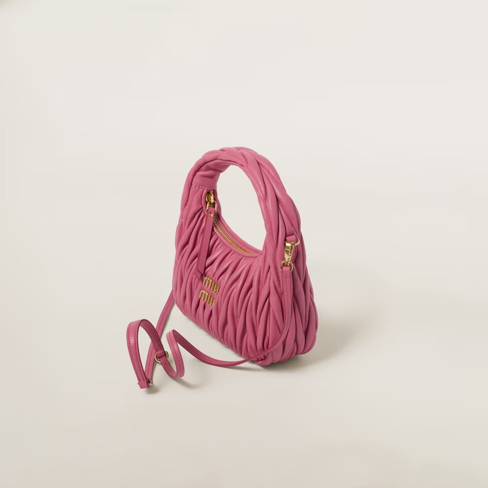 Wander Matelassé Soft Lamb Nappa Small Crescent Moon Bag Peach Blossom Pink
