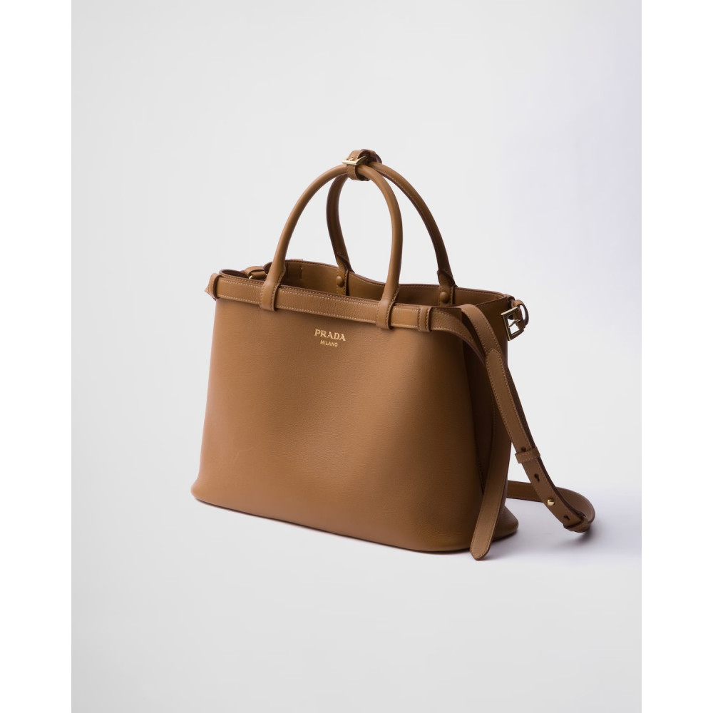 Prada Buckle Medium Leather Double-Belted Handbag