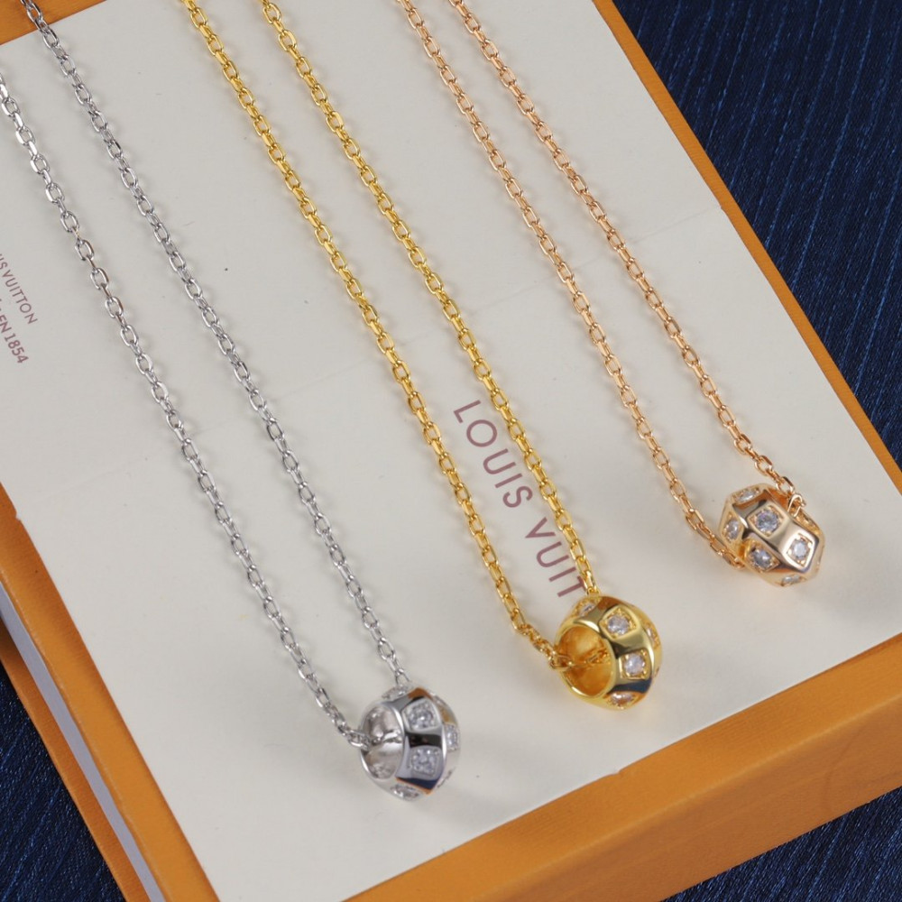 Lv Necklace, Round With Diamonds, Gold Rose Gold, Silver Lv Necklace, Round With Diamonds, Gold Rose Gold, Silver